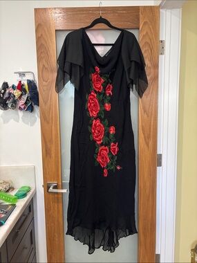 American Angel Black High-Low Dress Red Rose Embroidery